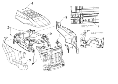 Hood Diagram and Parts List for XT2-SLX50EFI (13AZA2CZ010)(2019) Cub Cadet Lawn Tractor